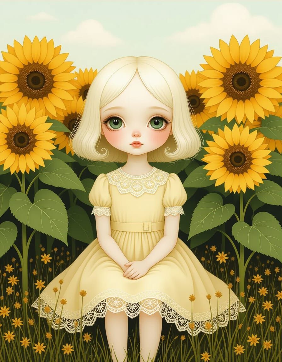 Girl in Sunflower Field: Surreal Fantasy Art