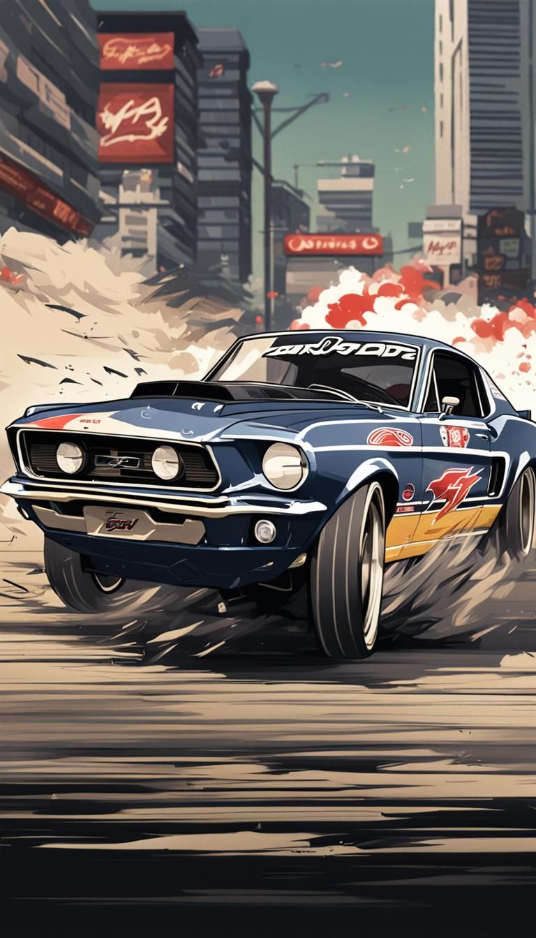 1967 Ford Mustang GT Drifting in Anime Style