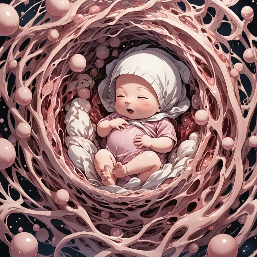 Baby in Womb: Anime Style Illustration