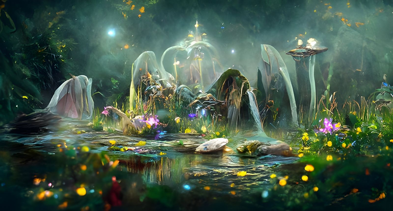 Fairy Garden Pool with Water Lilies and Frogs