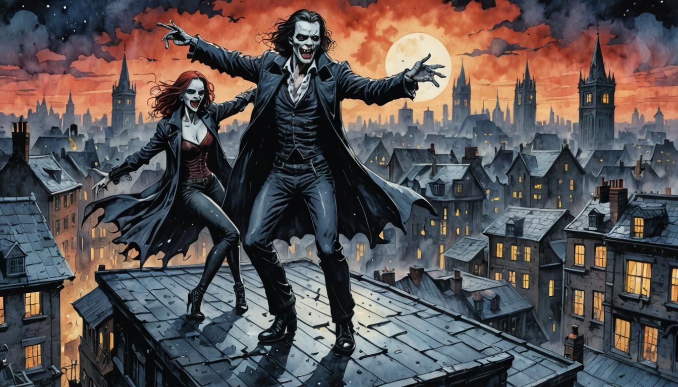 Vampires Danse Macabre: Comic Book Art Watercolour