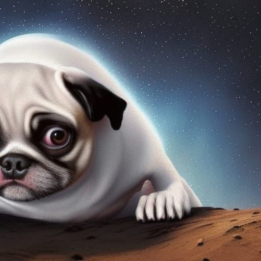 Chihuahua and Pug on Mars in Spacesuits