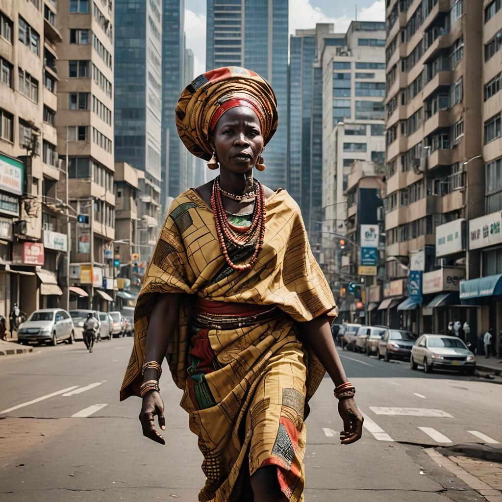 African Woman in Modern Cityscape