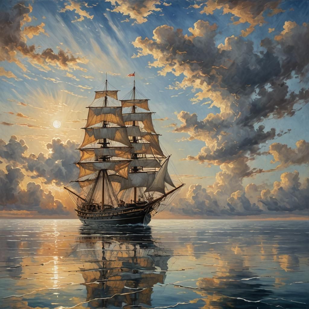lonely sailing ship becalmed