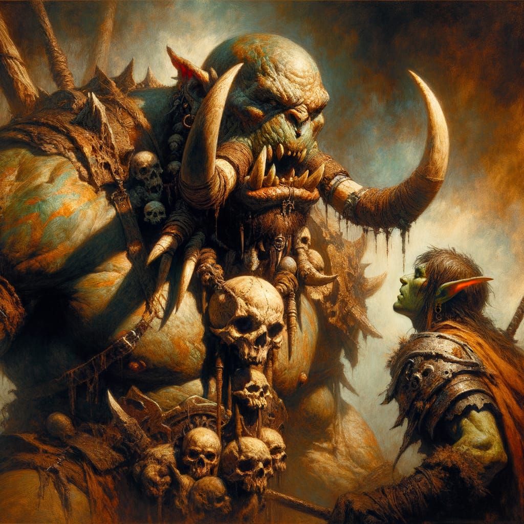 Orc Warrior Battles Forest Elf in Dramatic Fantasy Art