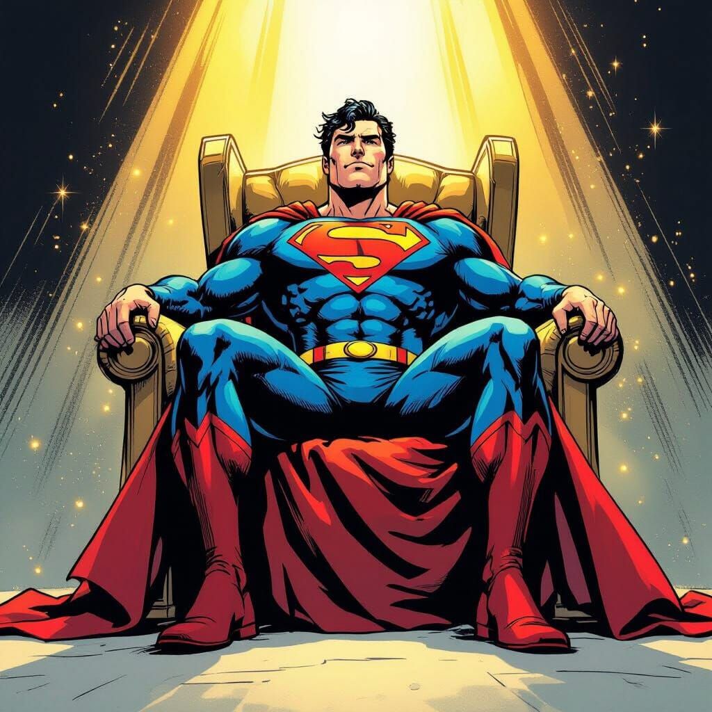 Superman Relaxed on Throne in Comic Art Style