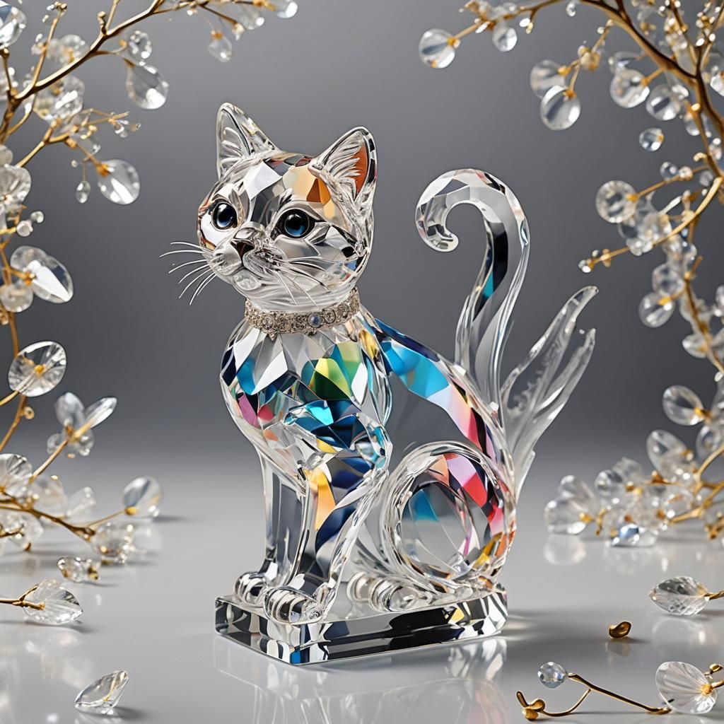 Crystal Gossamer Cat Statue in Complementary Colors