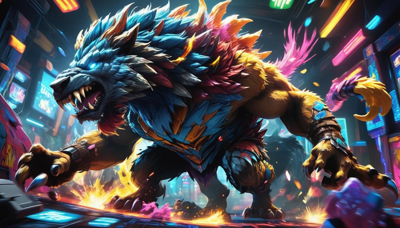 Dynamic Beast Form Attack in Hyperreal Digital Painting