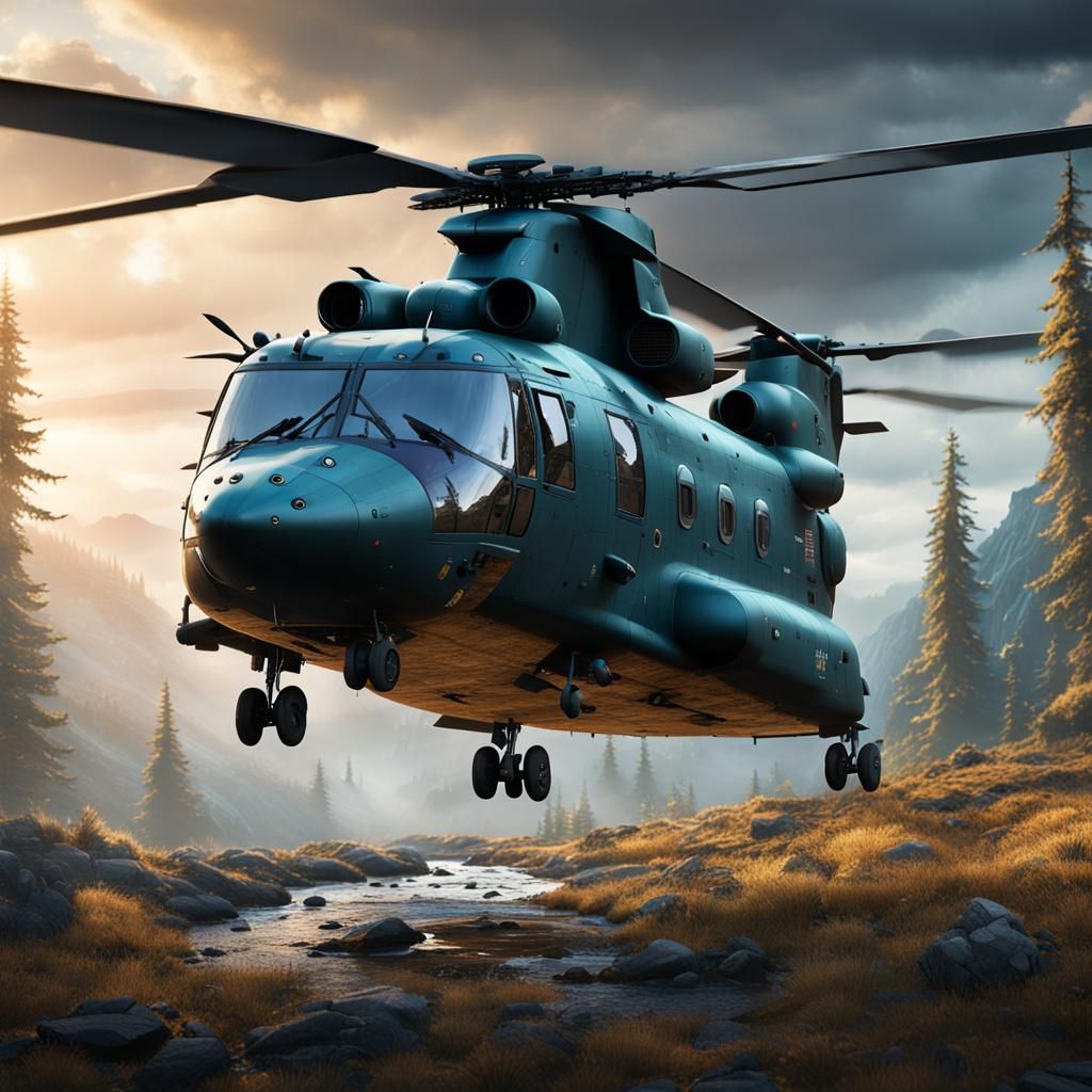 Detailed Chinook Helicopter Fantasy Concept Art
