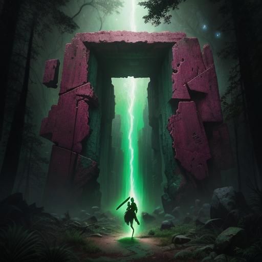 Girl Travels Through Portals in Neo-Primitivism Style