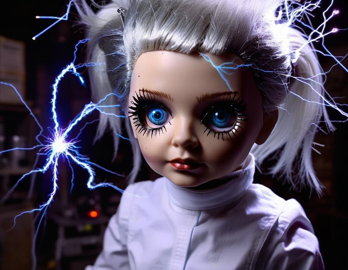 Eerie Mad Scientist Doll in Dark Lab with Aberration