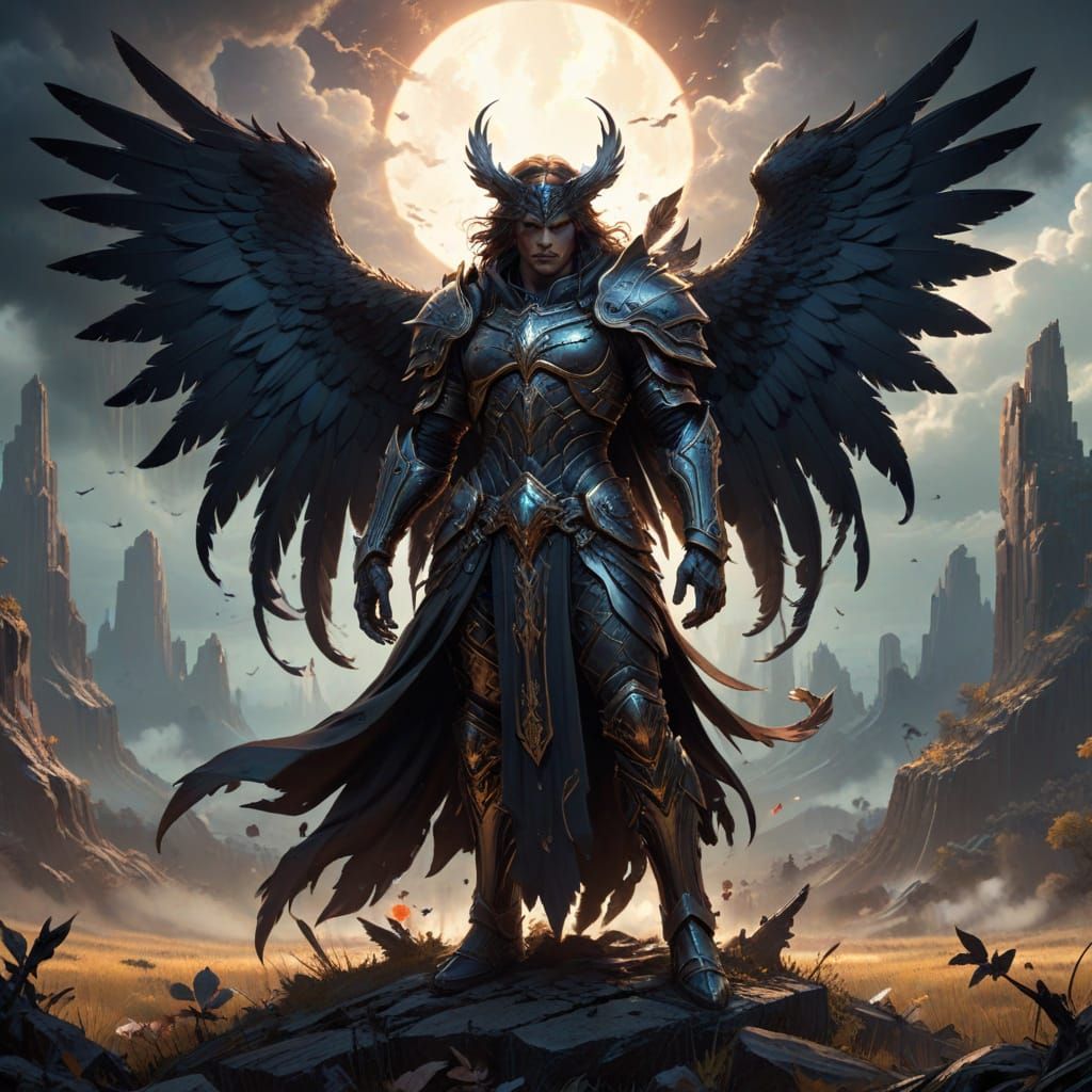 Dark Fantasy Warrior Receives Angelic Blessing on Battlefiel...