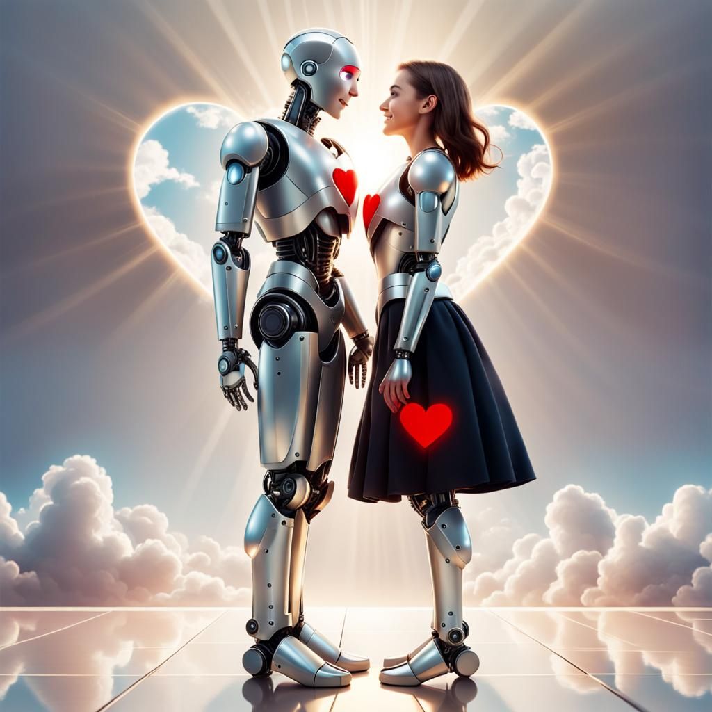 Smiling Robots in Love with Fluttering Hearts