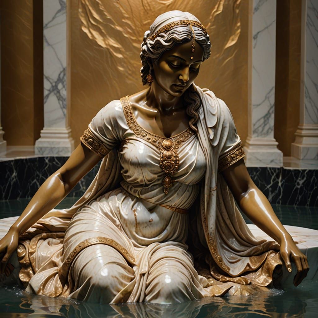 Baroque Marble Sculpture of an Indian Woman Bathing