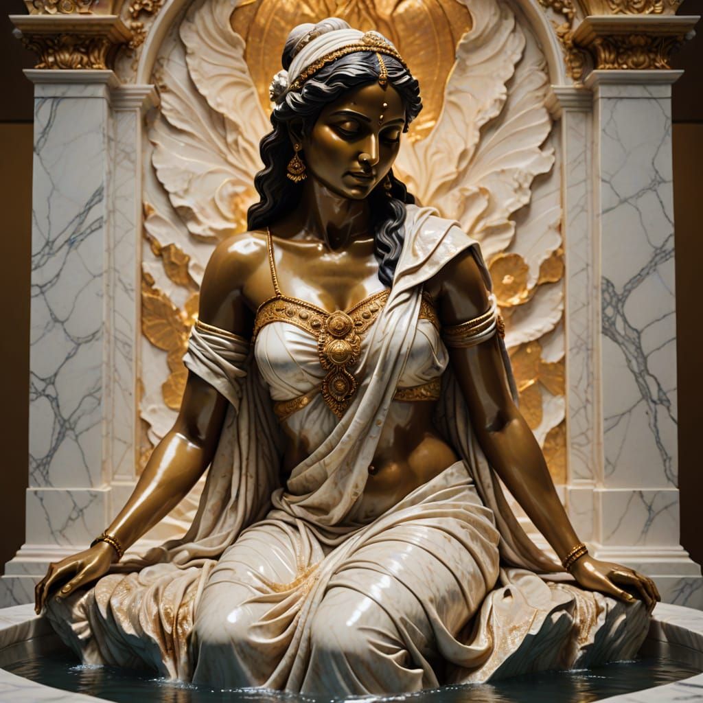 Baroque Marble Sculpture of Indian Woman Bathing