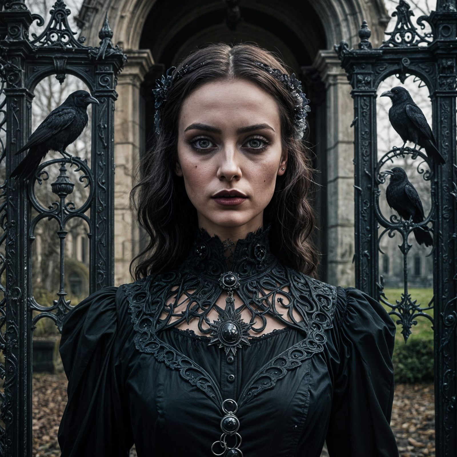 Gothic Woman in Haunted Park: Dark Fantasy Photography