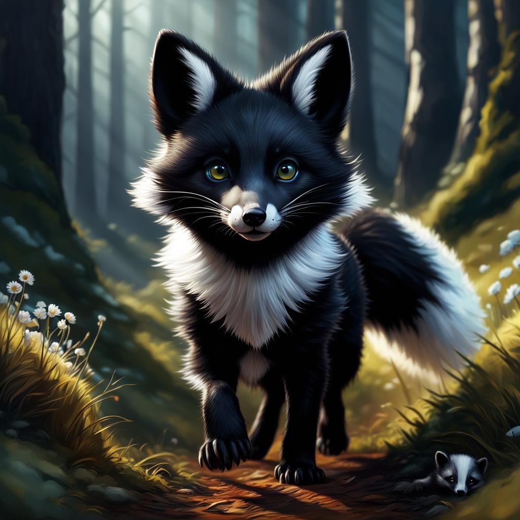 Adorable Fox-Badger Hybrid in Dark Fantasy Style