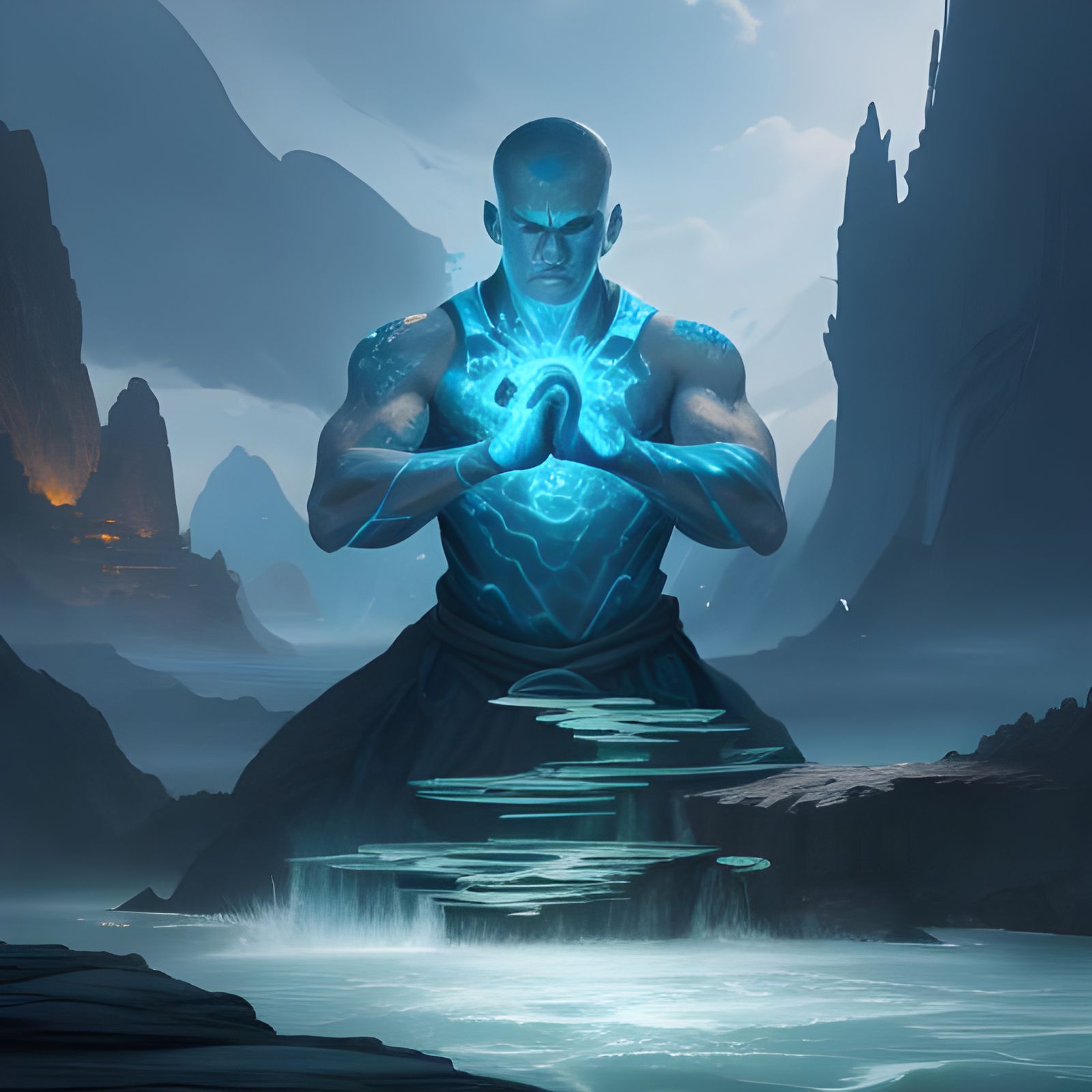 Water Bender Elemental Saving Someone: Detailed Matte Painti...