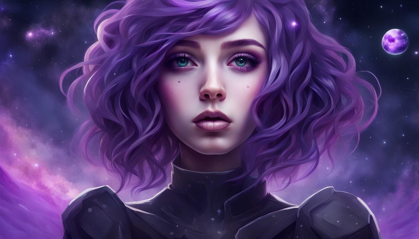 Enchanting Galactic Girl Portrait with Purple Hair