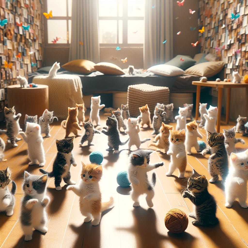 Playful Kittens Dance Together in a Joyful Room
