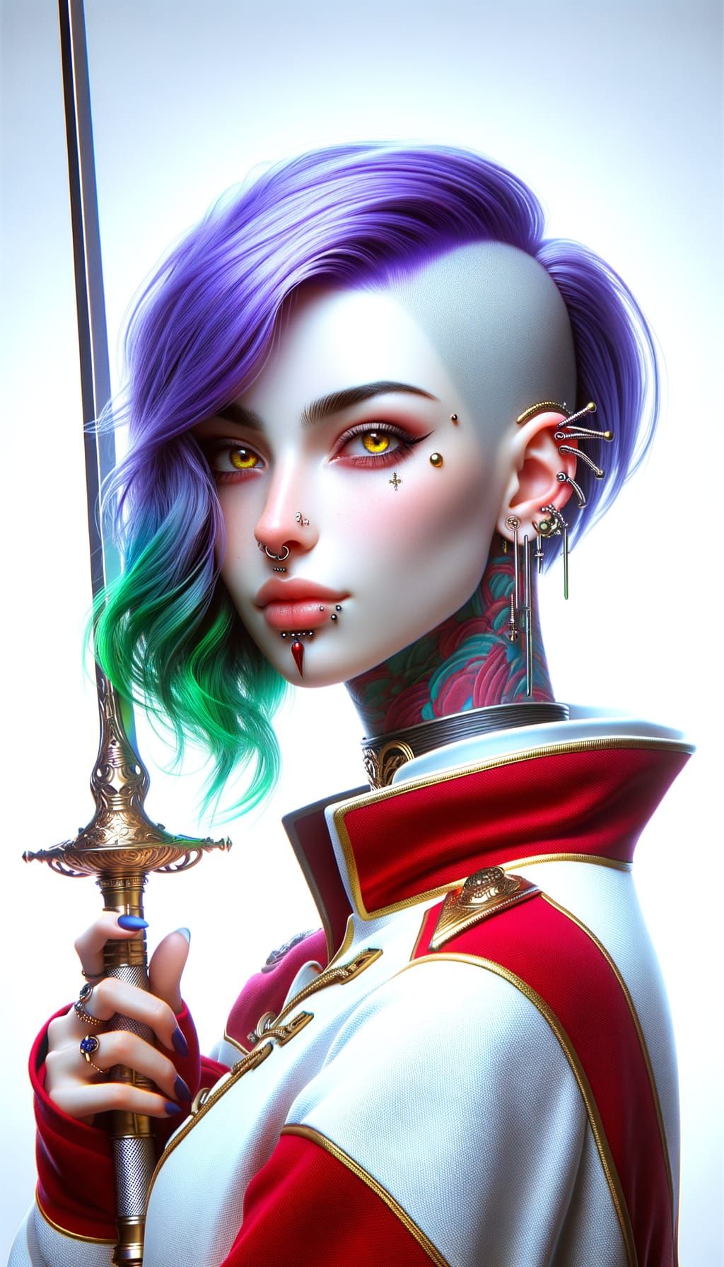 Statuesque Woman with Mohawk and Rapier