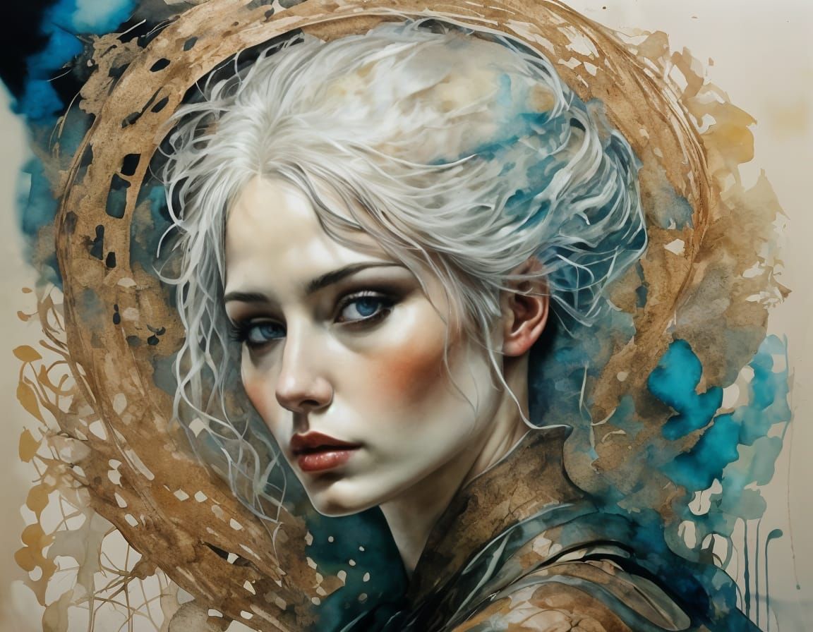 Woman Under Enchanting Archway in Chiaroscuro Art Nouveau St...