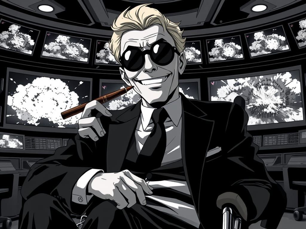 Sinister Anime Dr. Strangelove in a War Room