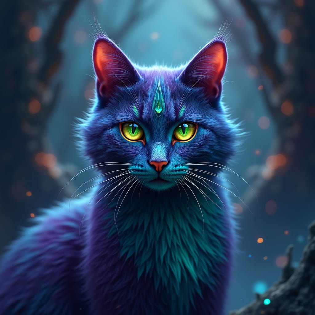 Majestic Ojenj Cat in Ethereal Fantasy Realm
