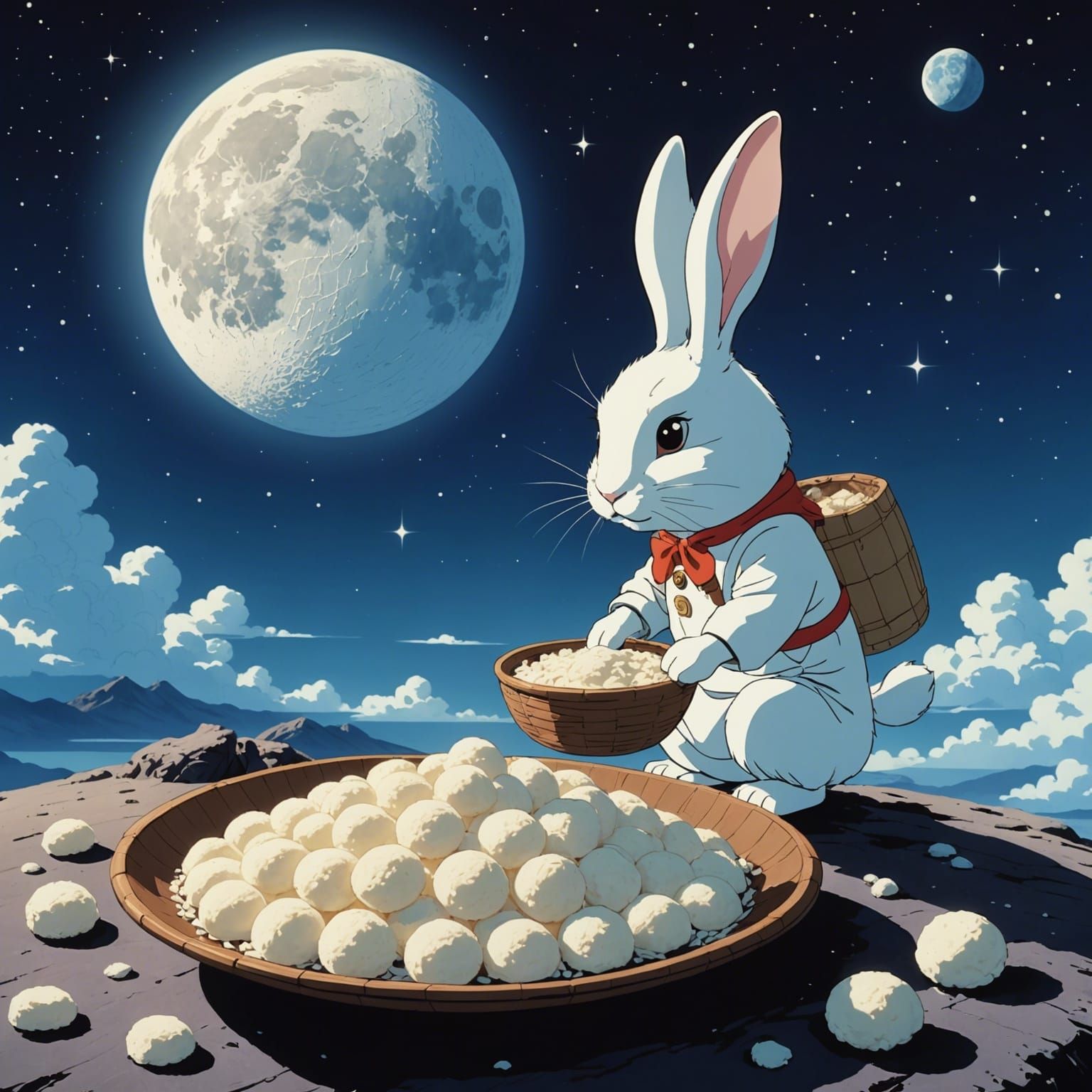 Rabbit Mochi on the Moon, Ghibli Anime Style