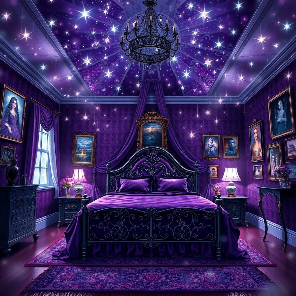 Ethereal Gothic Dreamscape in a Dark Plum Purple Chamber