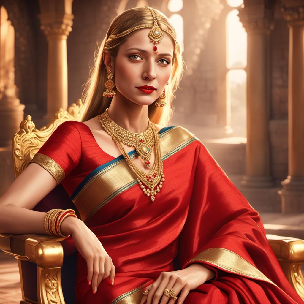 Woman in Red Saree in 3D Anime Style