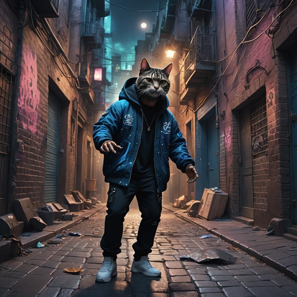 Drake and Giant Cat in Mystical Alleyway