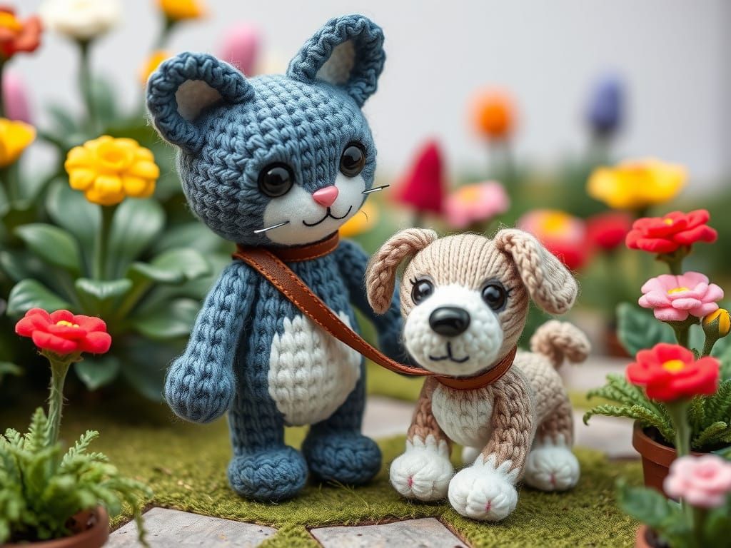 Cozy Knitted Pets in a Whimsical Wool Garden