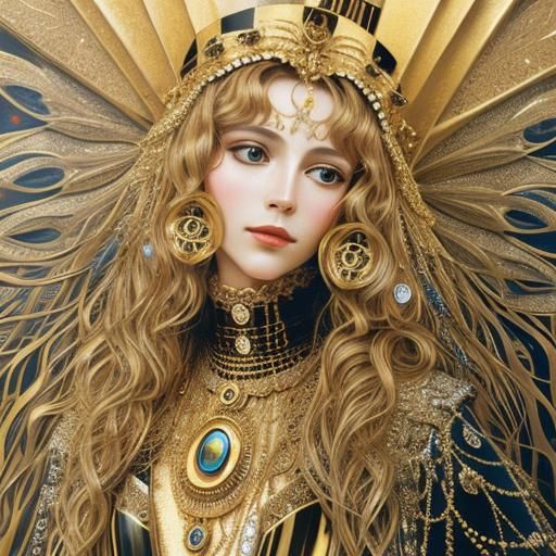 Klimt-Inspired 3D Rendering with Gold and Silver