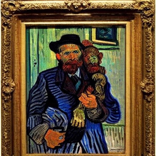 Van Gogh on Picasso's Shoulders: An Oil Painting