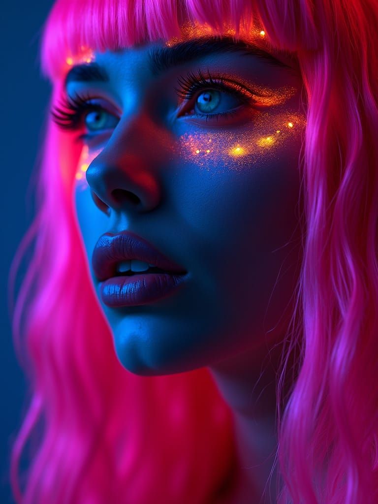 Glowing Hyper-Realistic Portrait in Neon Colors