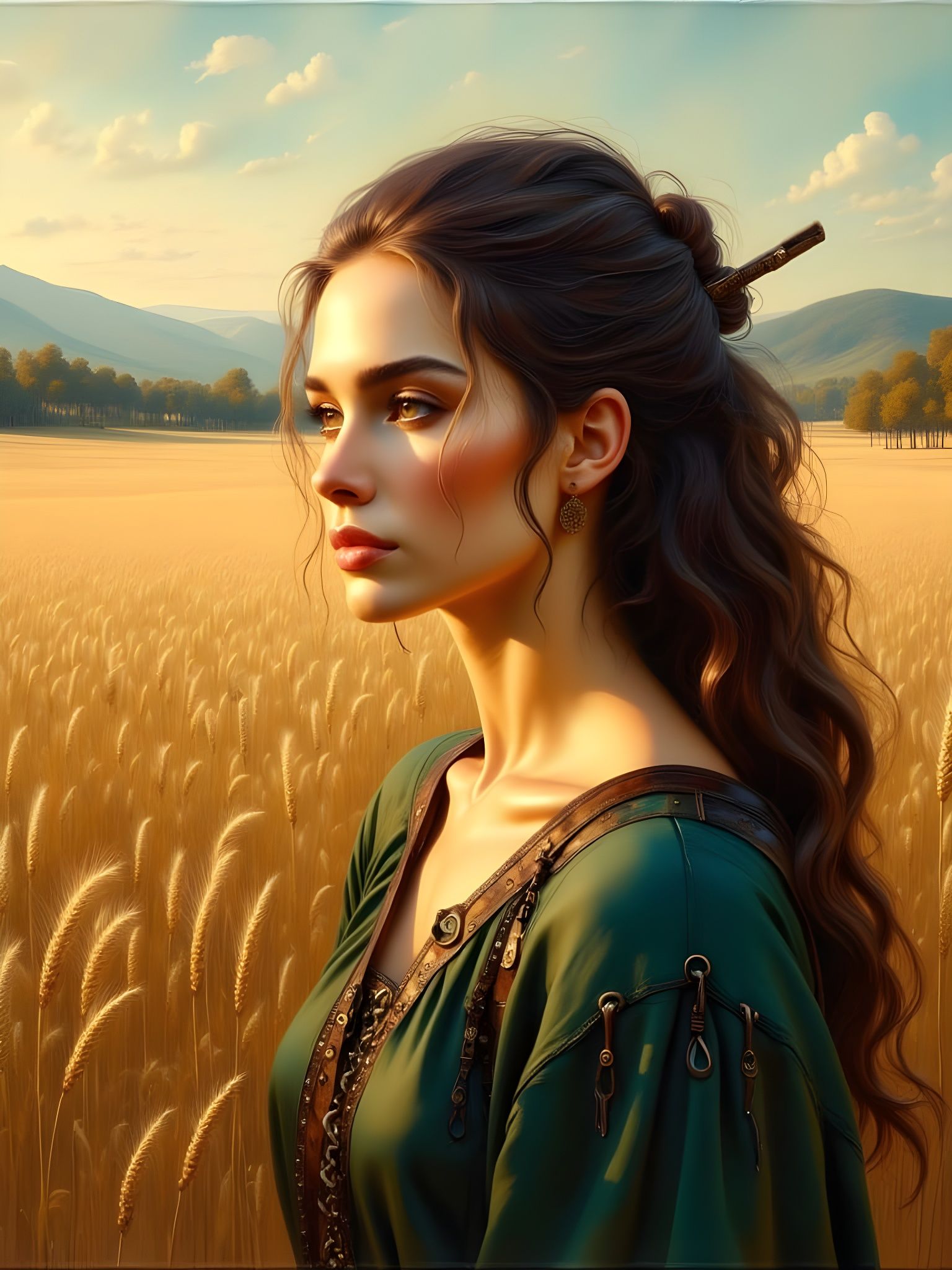 Norse Goddess of Abundance in Textured Impasto Oil Painting