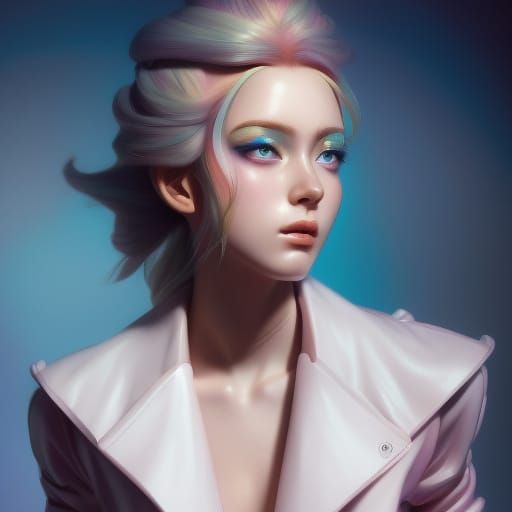 Model in Rainbow Dress: Anime Manga Style