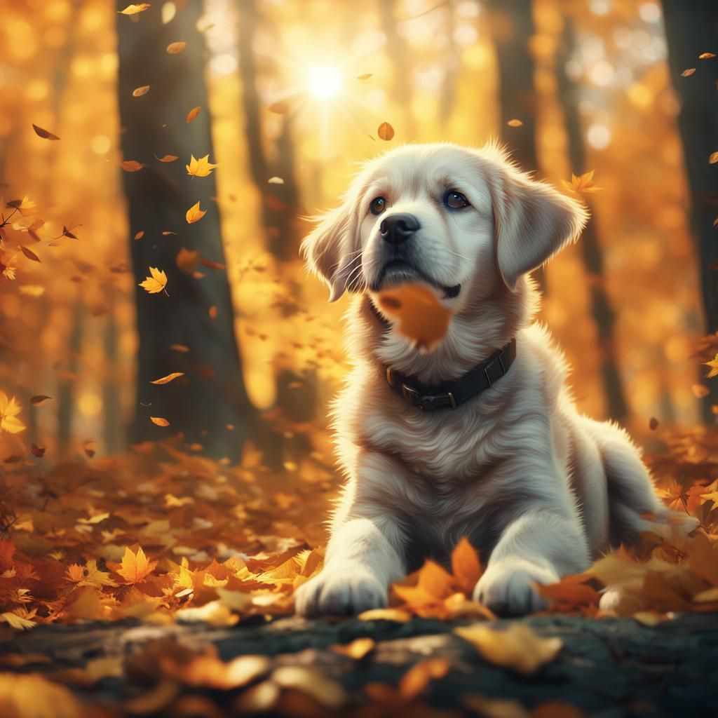 Puppy in Autumnal Forest: Digital Matte Painting