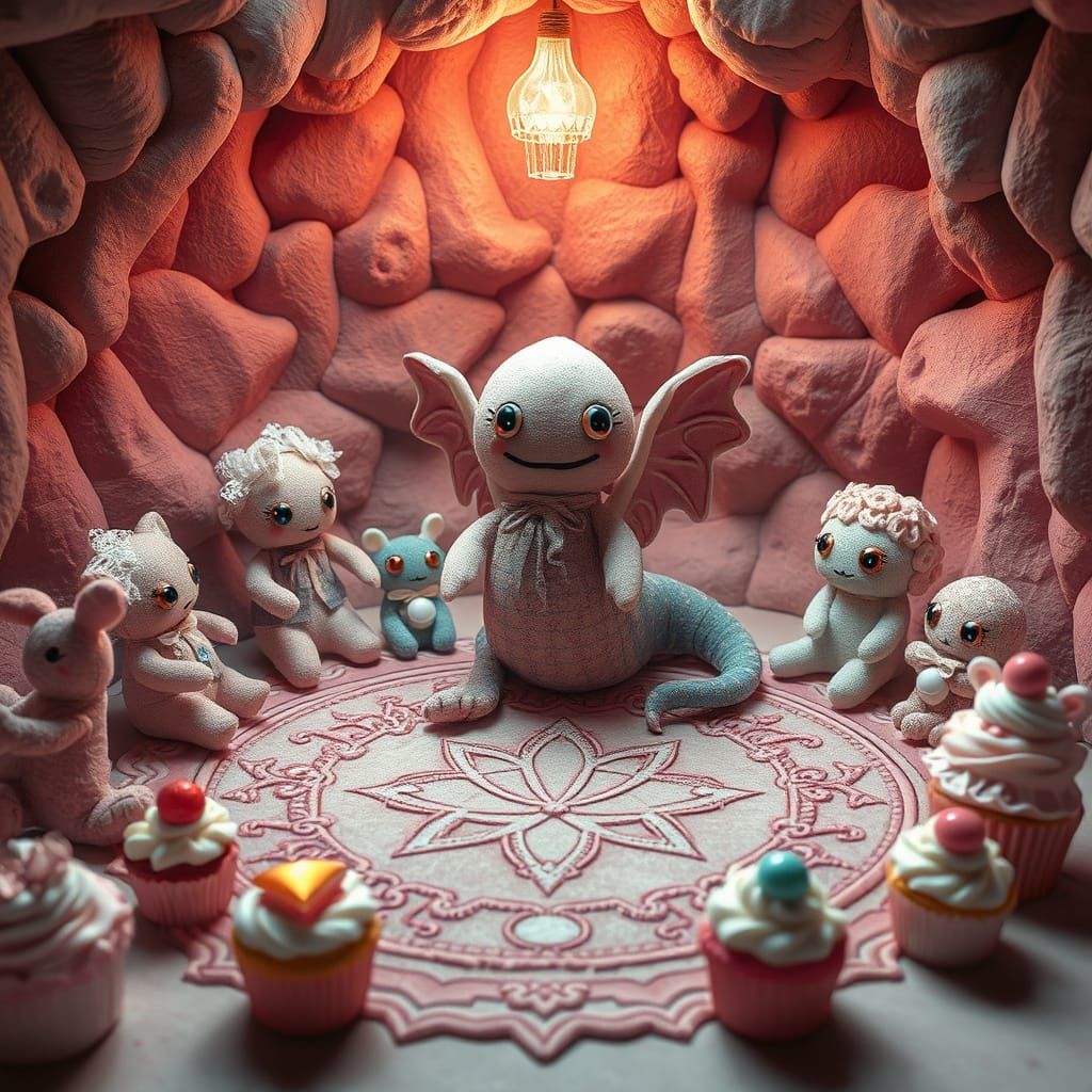 Eldritch-Kawaii Plush Ritual in Coral Nursery