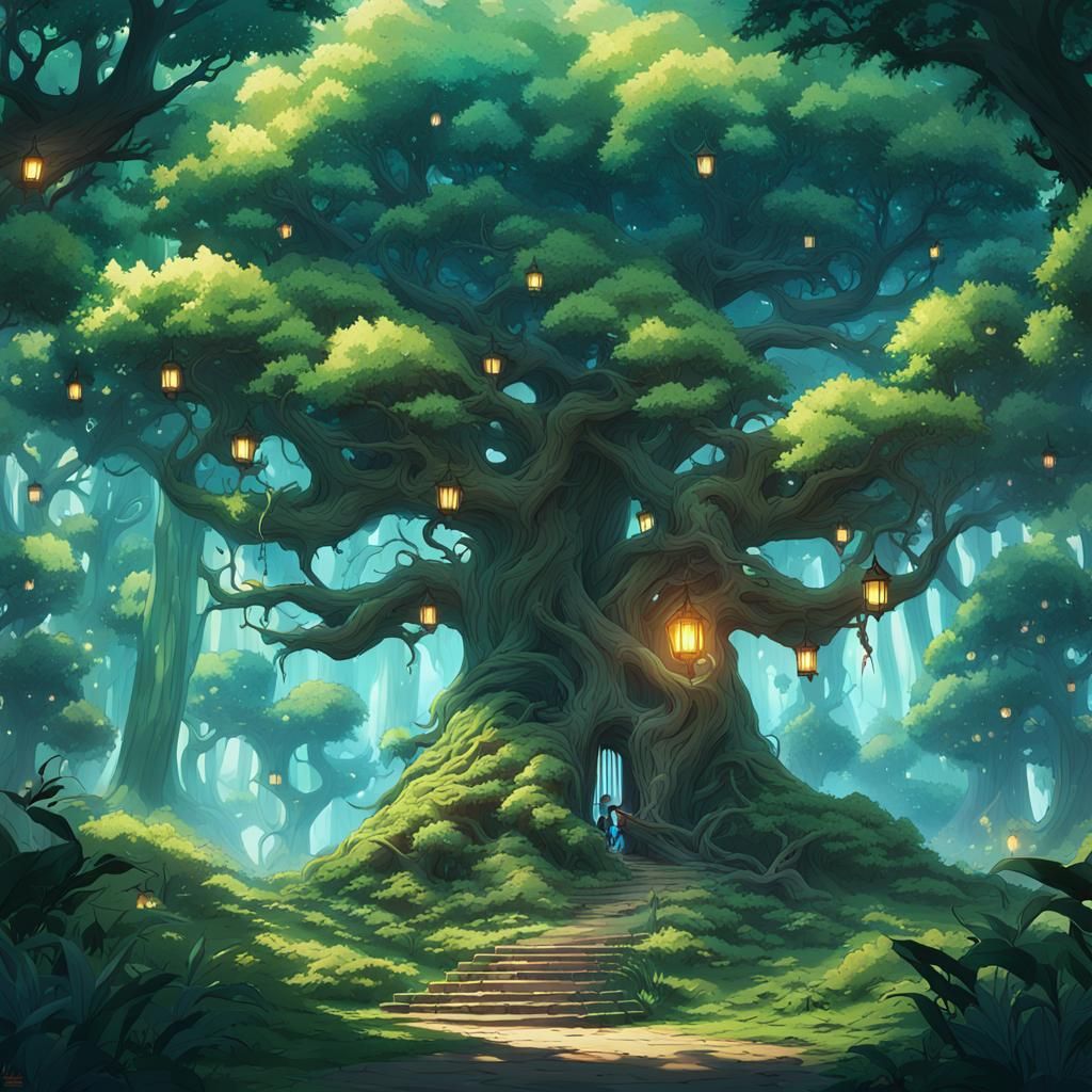 Magical Forest: Anime Mana Tree in Studio Trigger Style