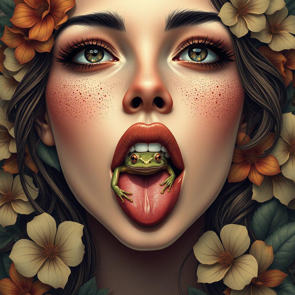 Surreal Portrait with Frog, Digital Art