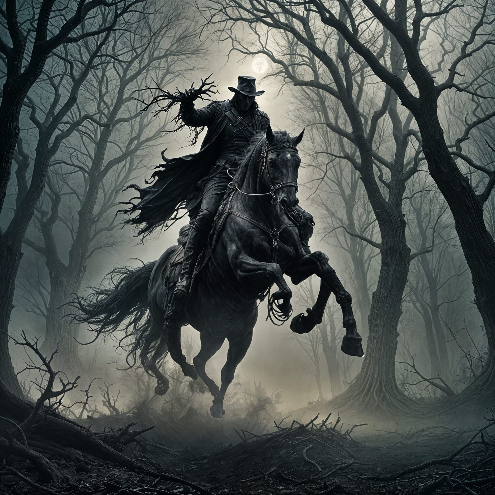 Headless Horseman in Gothic Horror Style