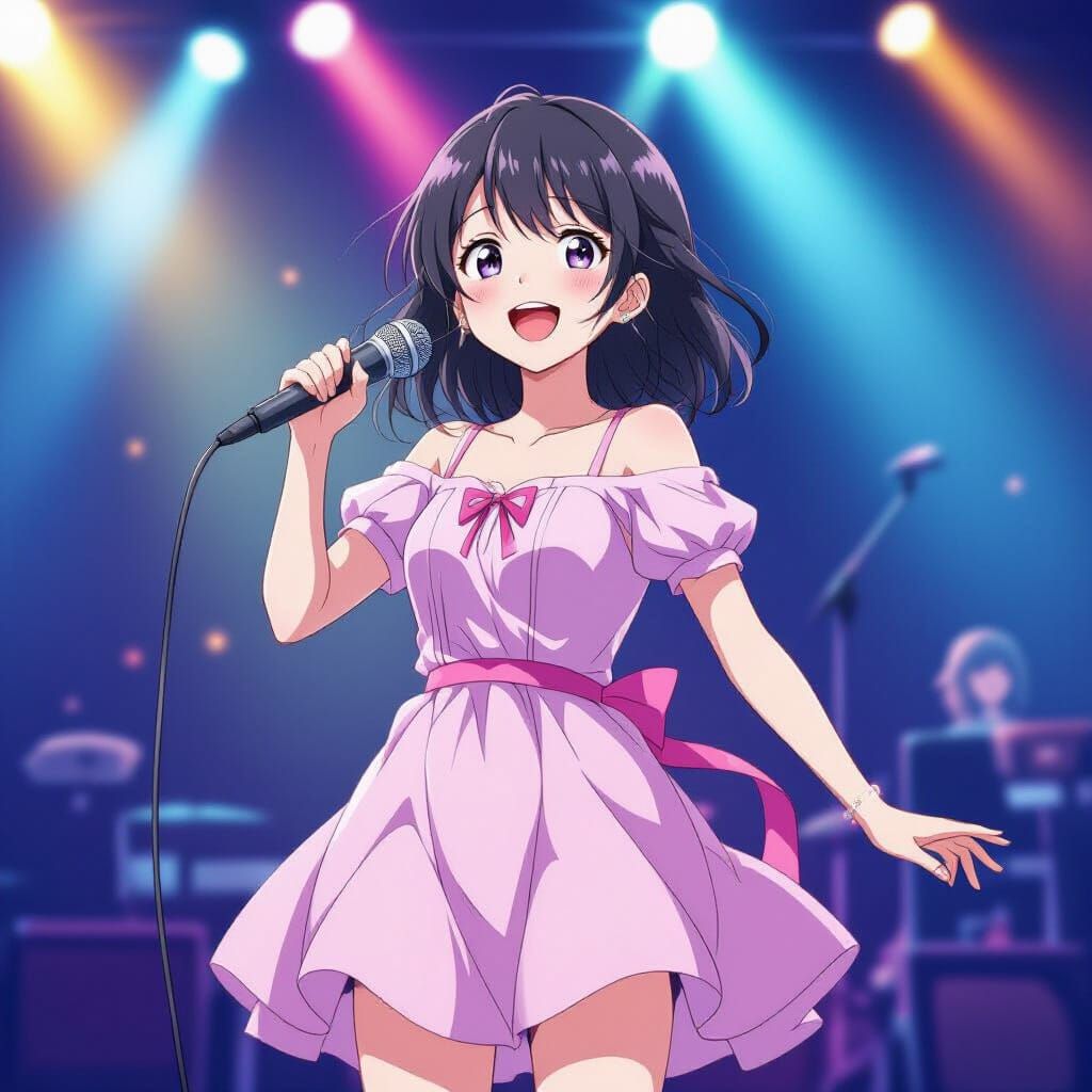 Anime Teen Singer on Concert Stage