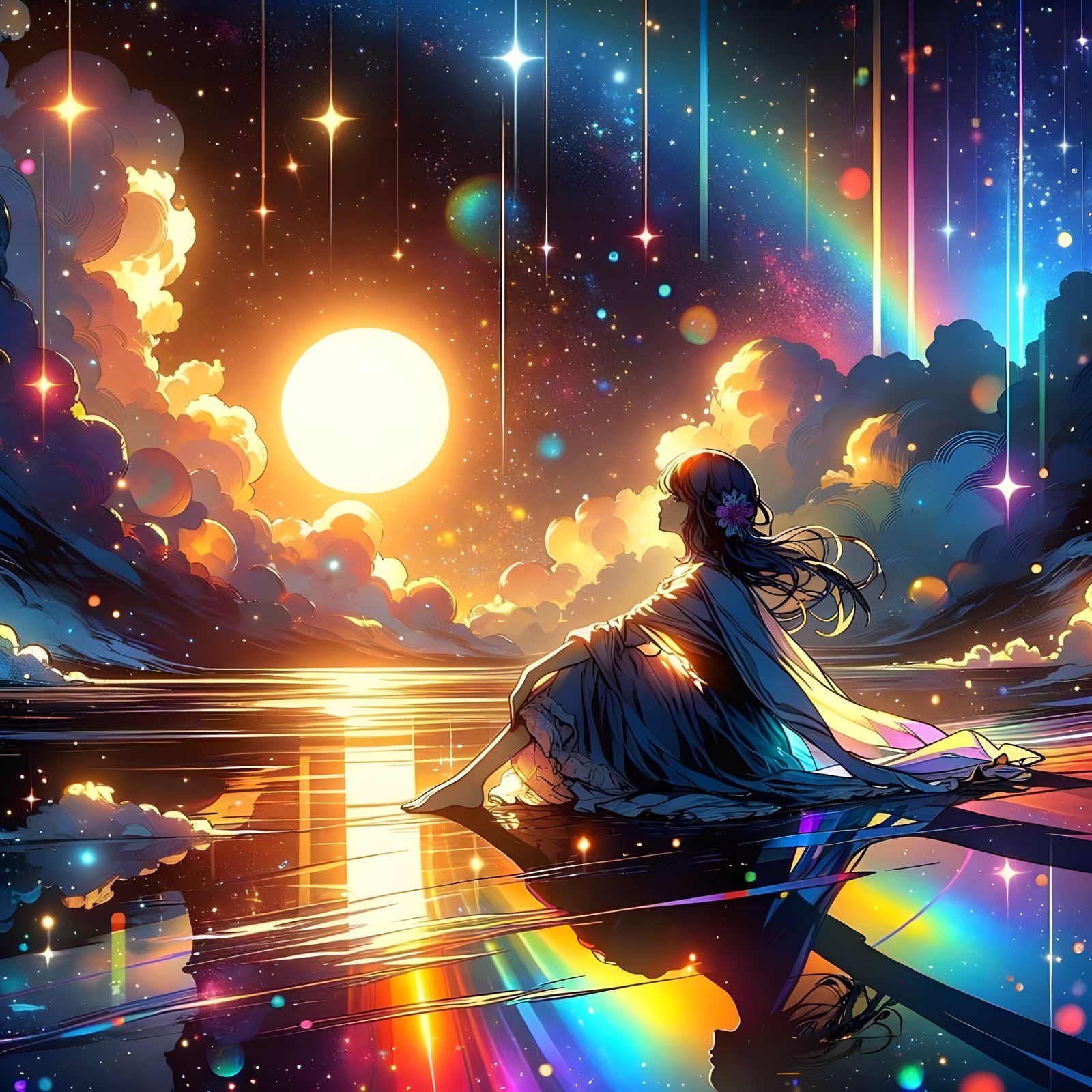 Vibrant Sunset Scene in Iridescent Hues