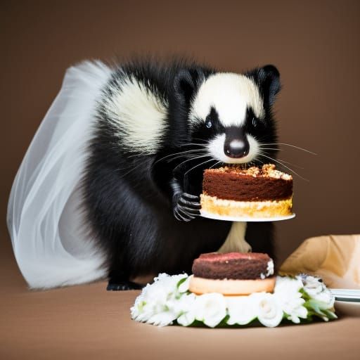 A skunk eating the wedding cake