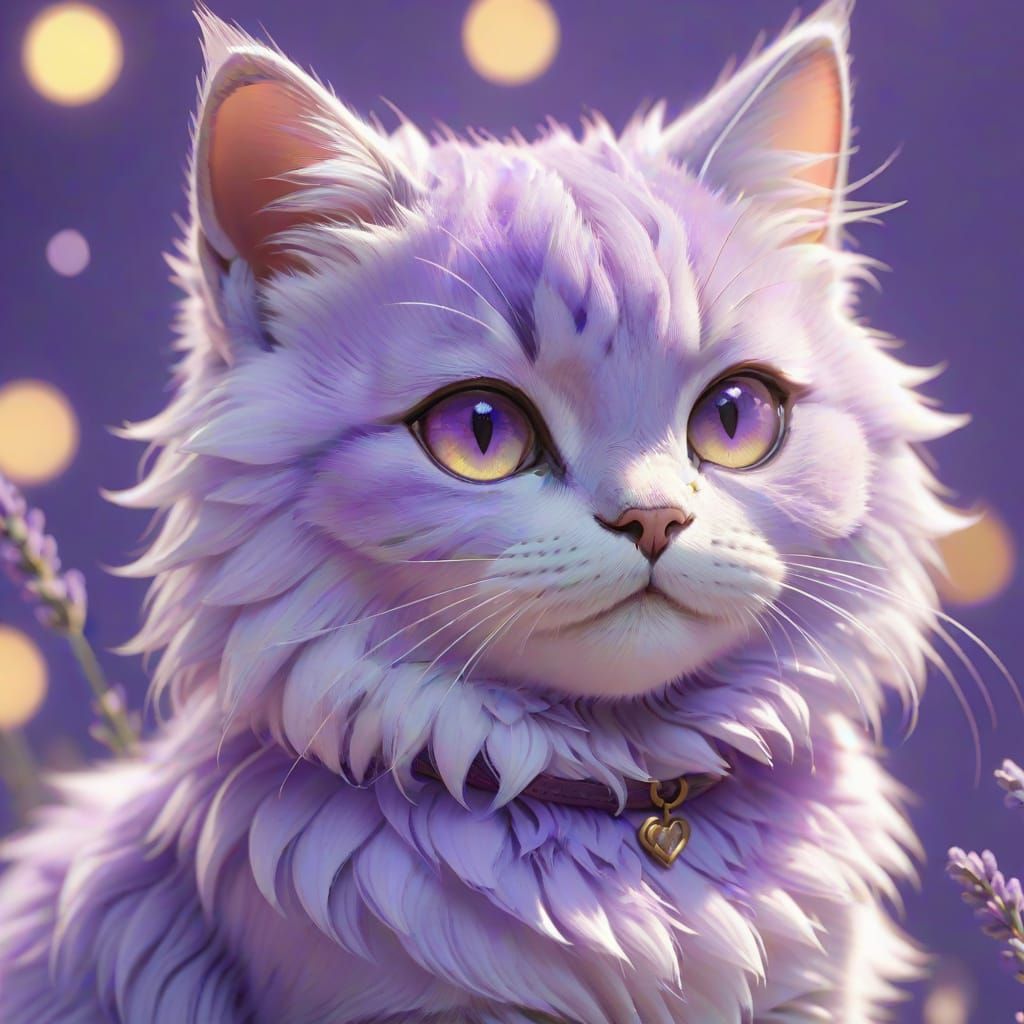 Lavender Cat in 3D Anime Style