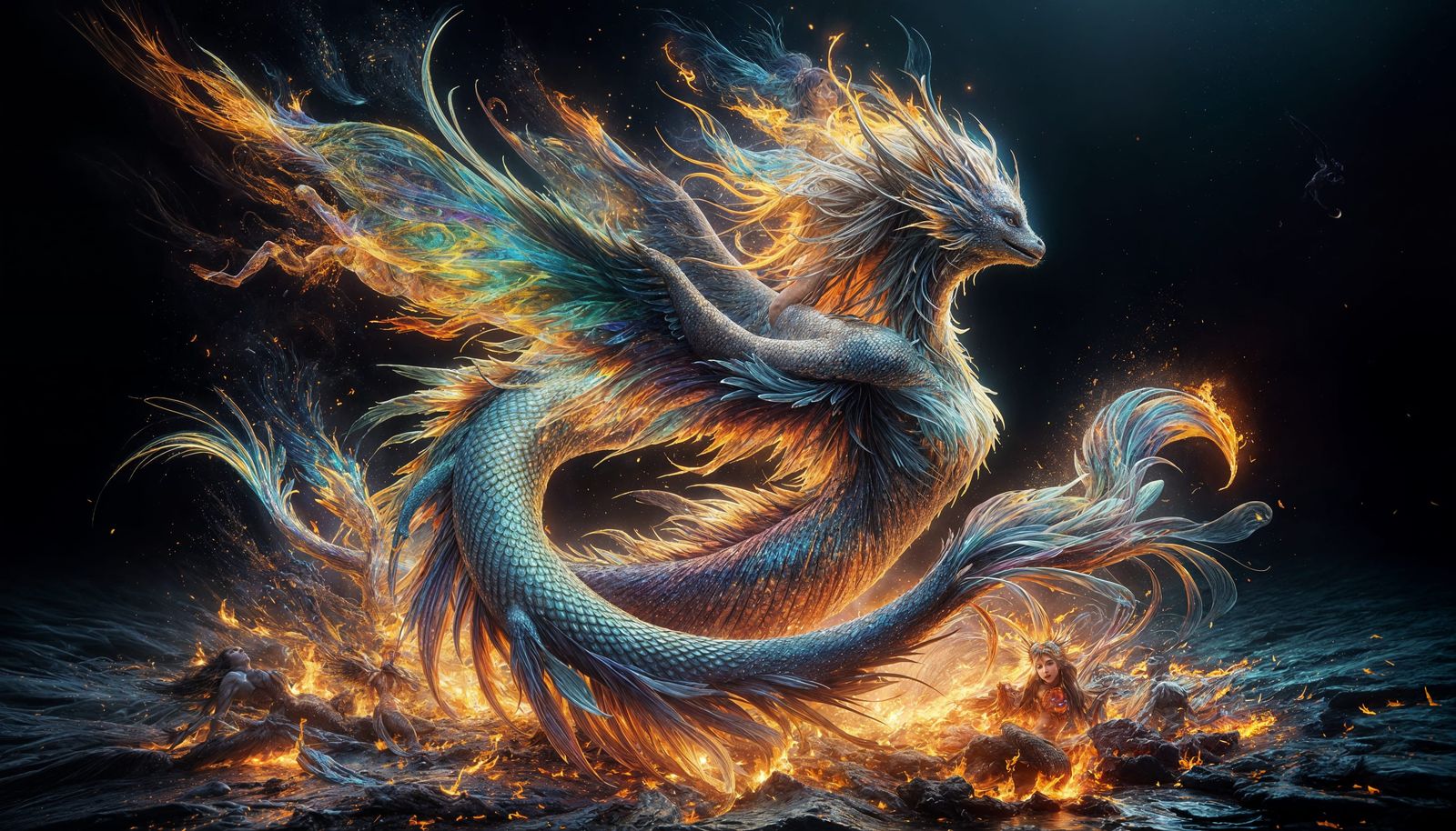 Mermaid Phoenix Hybrid with Holographic Plumage