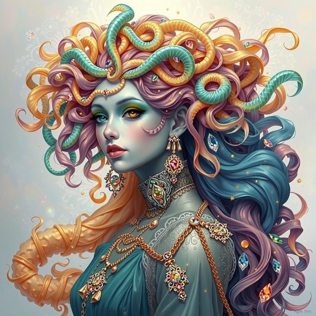 Iridescent Woman with Gemstone Hair, Fantasy Art