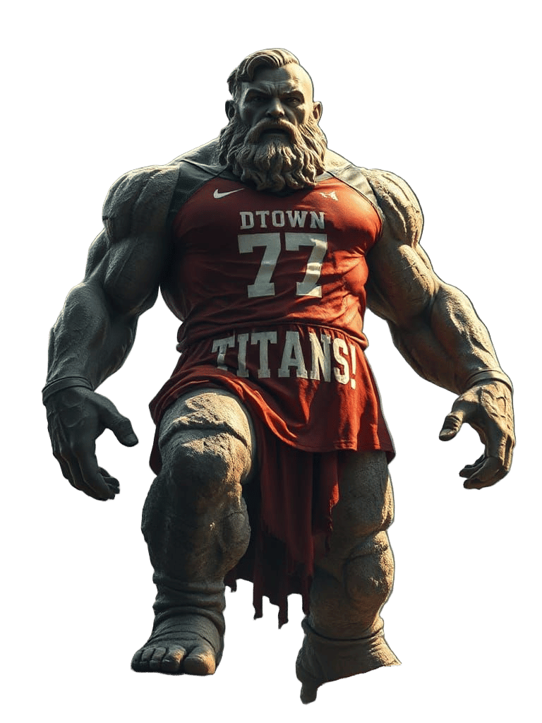 Stone Greek Titan in DTown Titans Jersey Ready to Attack